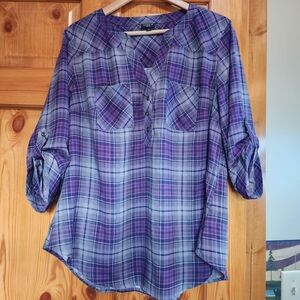 Torrid Harper Plaid Purple Women's Blouse, Size 1